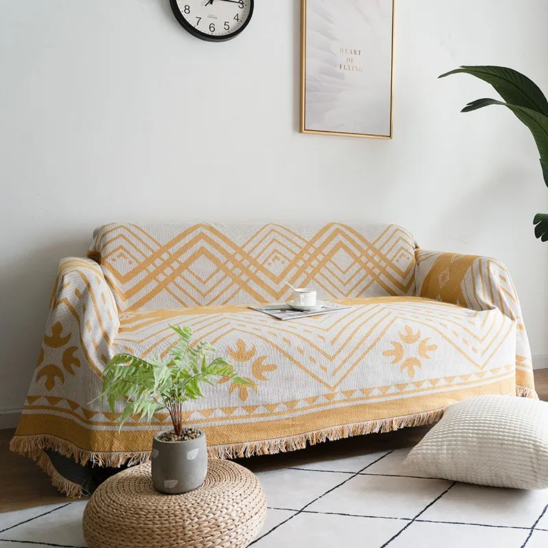 

Yellow Plaids Geomertic Pattern Throw Blanket For Chair Sofa cover Towel Knitted Nap Blanket Carpet Tapestry Home Bed Decoration