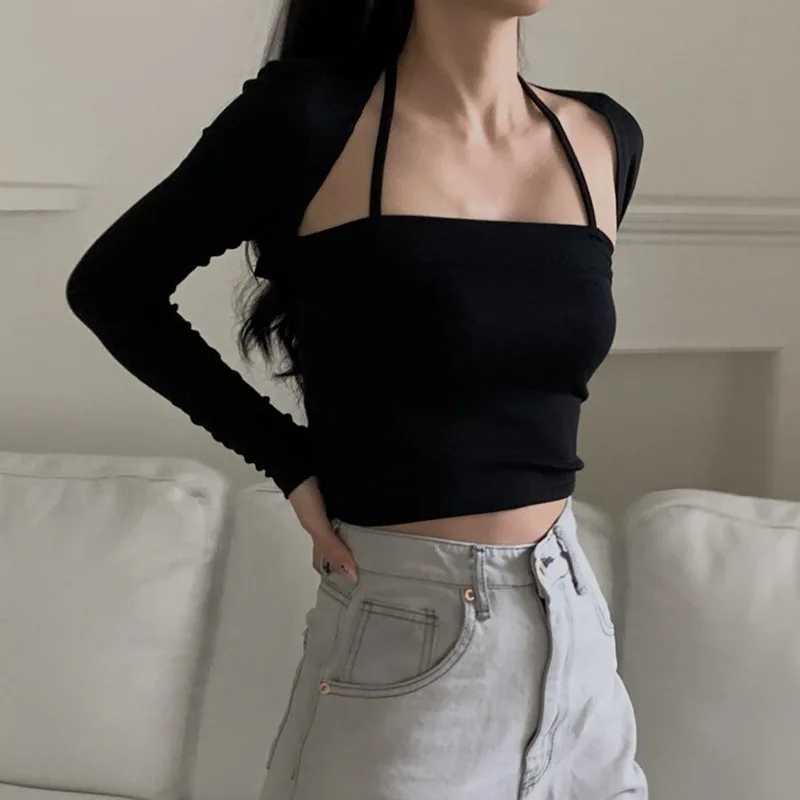 

Korean Fashion Gothic Two Piece Tees Cool Deconstruction Wind Slim Sunscreen Stretch Slim 90s Cropped Tops Aesthetic Streetwear