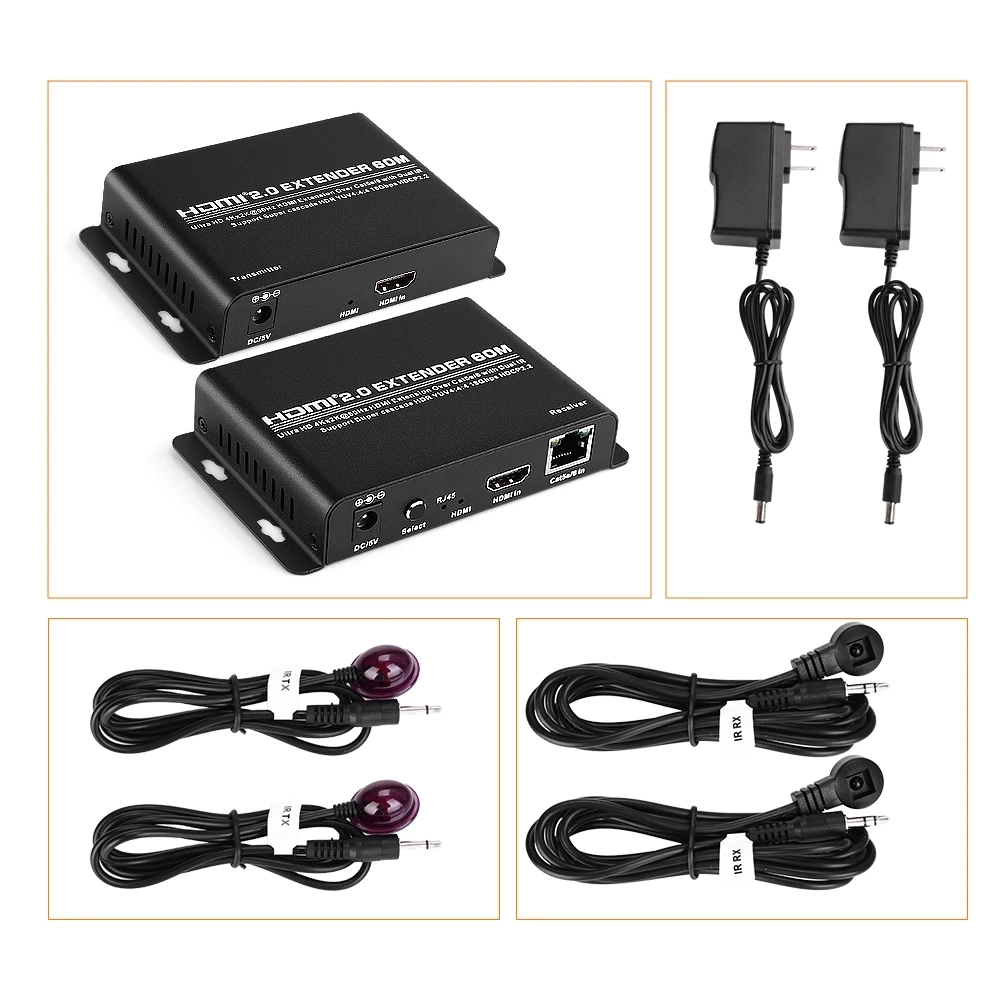 

HDMI Extender 4K 2.0 Over Single Cable CAT 5V /6A 4Kx2K@60Hz extend to 60m(196ft) With HDCP 2.2 /DVI 1.0 Bi-Directional IR PoE