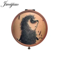 youhaken nature cute animal hedgehog make up mirror vintage copper metal round mini glass cabochon mirrors hf27