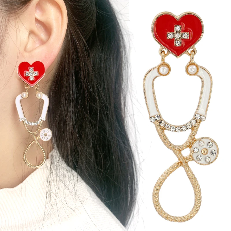 

Nurse Doctor Drop Earrings for Women Stethoscope Syringe Dangle Earring Studs Creative Jewelry Earing Doctors Nurses Day Gift