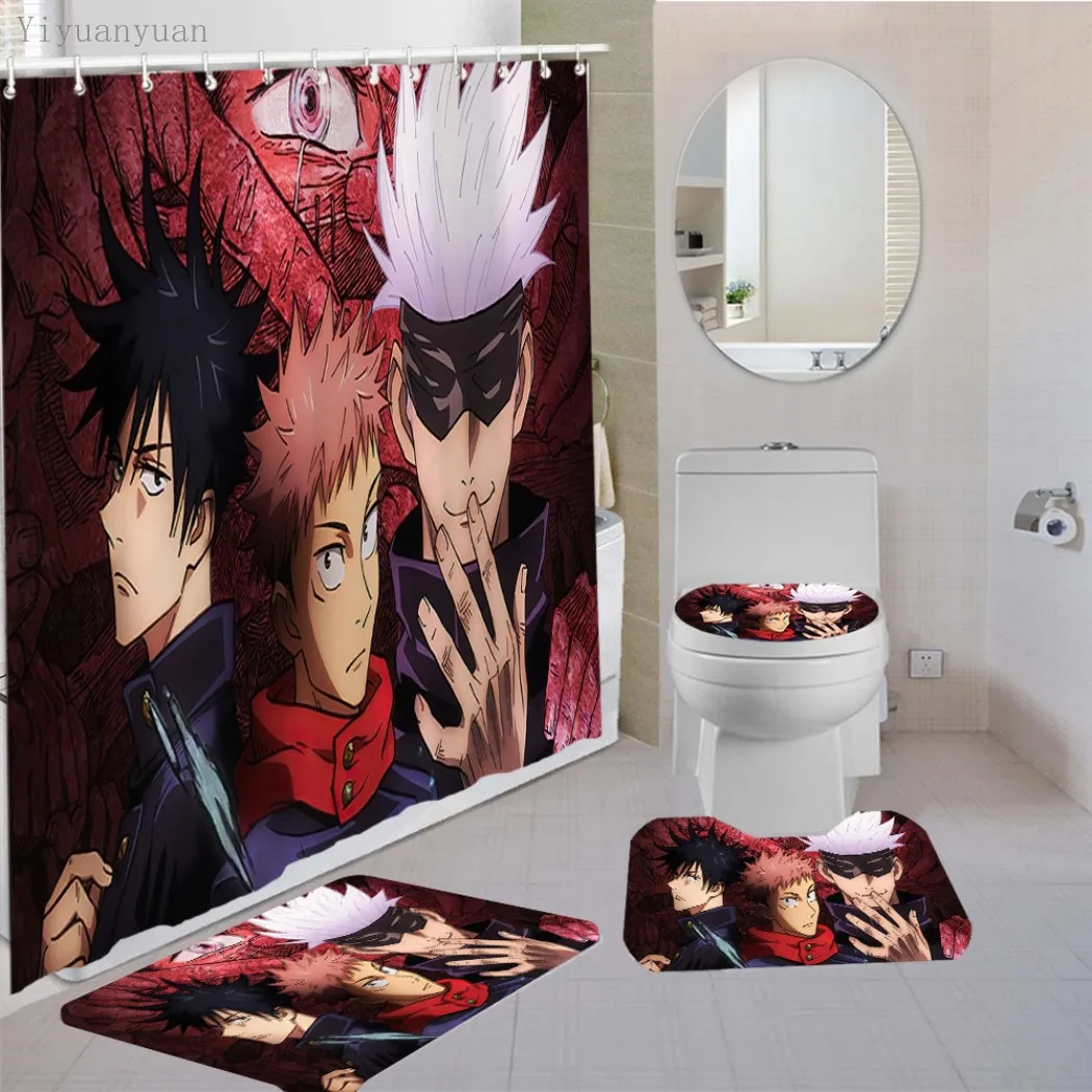 Economici FAIRY TAIL Anime 3D Stampato Bagno Tenda Da Doccia Set Sedile Wc Tappetini Da Bagno E Tappeti Tappeti Copriwater Tenda Con Ganci