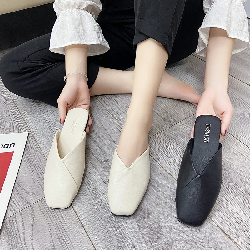 

Casual Simple Baotou Women's Slippers 2021 Fashion All-match Splicing Vamp Elegant and Sweet Retro Women's Slippers