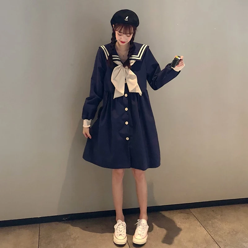 

Spring jk navy collar college style long-sleeved dress female sweet gentle student loose Korean version of Japanese skirt tide