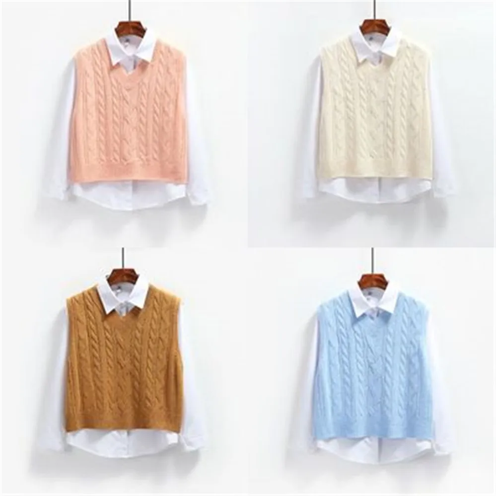 Модный трикотажный свитер в стиле преппи с v-образным вырезом женский жилет на