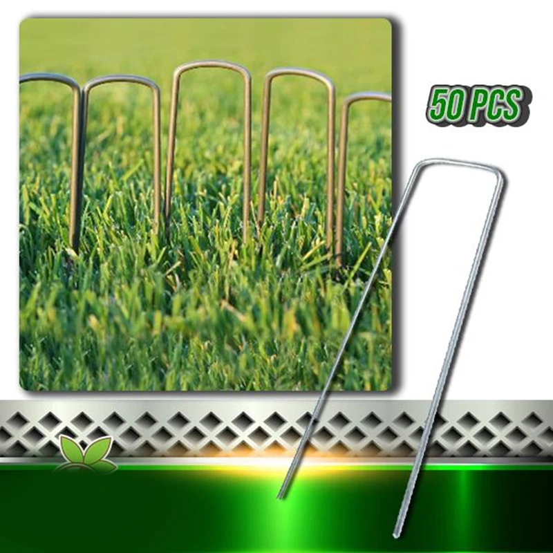 

50Pcs/Set U-Shaped Gardening Nail Lawn Fixer Artificial Grass Ground Pegs Metal Netting Garden Pipes Weeds Fabric Pins Hand Tool