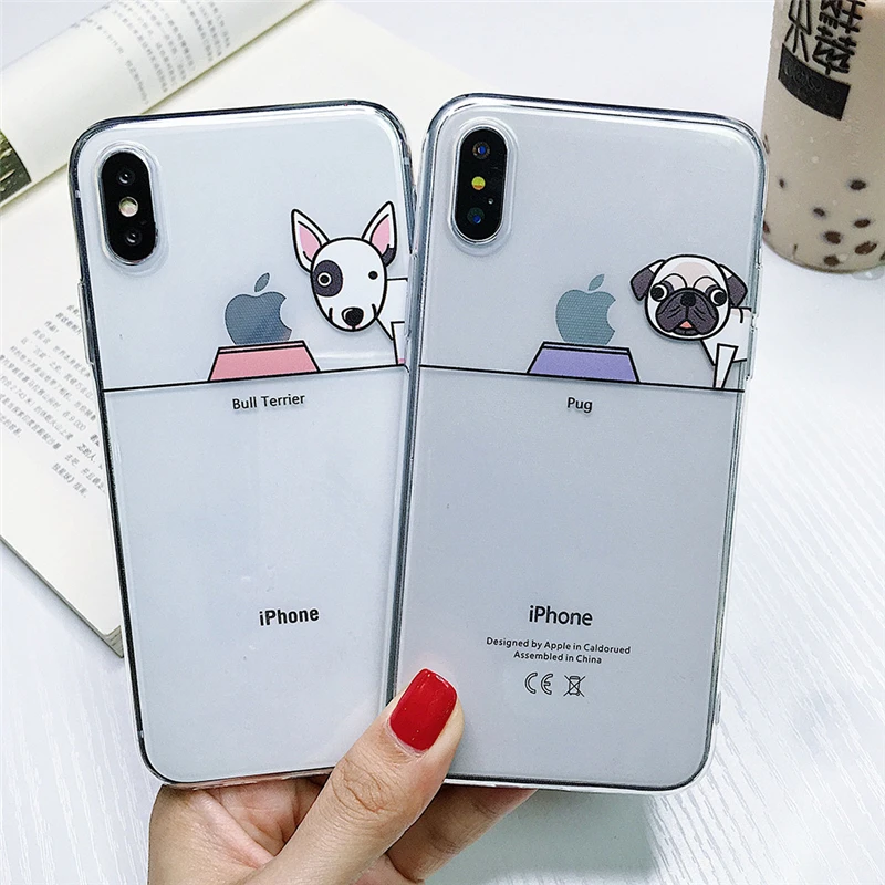 Креативный веселый рисунок питомца собаки на чехле для телефона Apple для iPhone 6 6S 7 8 PLUS X XR XS MAX, противоударный, полностью прозрачный.