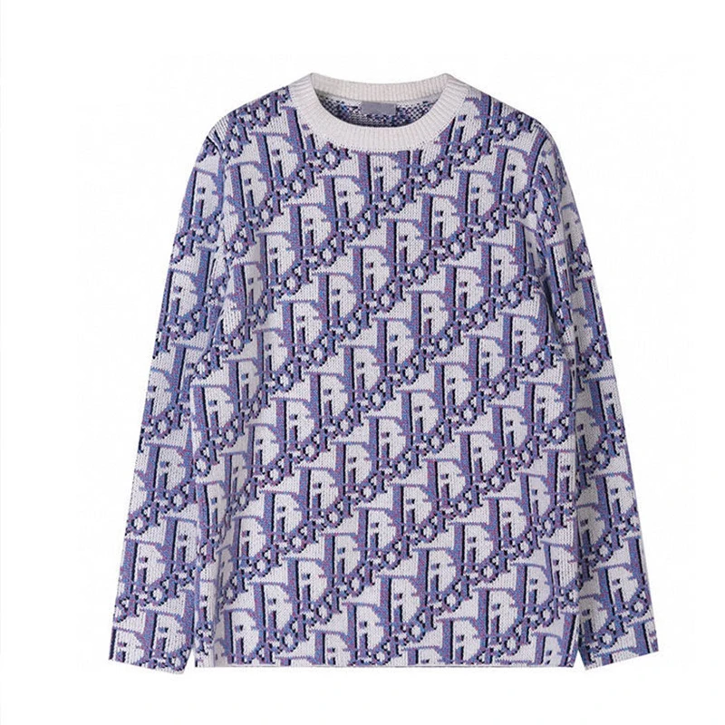 

Harajuku Autumn Winter Knitted Women Sweater Blue Long Sleeve Letter Jacquard Casual Pullover Sweaters Long Sleeve Loose Coat