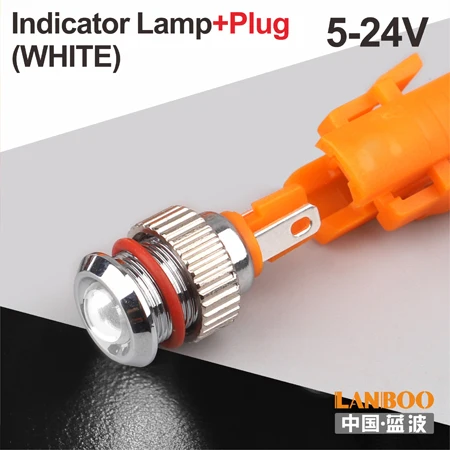 8mm-White(5-24)VPlug LANBOO 8 мм IP68 водонепроницаемый точечный светильник красный зеленый желтый Буле 12 В 24 в 110 В 250 В светодиодная металлическая контрольная лампа световой индикатор - Цвет: 8mm-White(5-24)VPlug