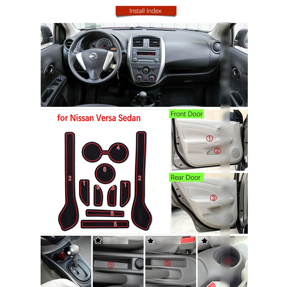for Nissan Versa Sedan N17 Almera Sunny Latio 2011~2019 Rubber Anti-slip Mat Door Groove Cup Phone Pad Gate Slot Car Accessories |