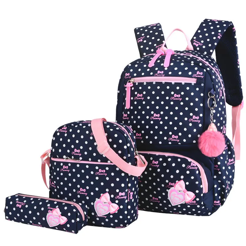 Рюкзак школьный детский с принтом в горошек, Модный милый ранец для девочек, студенческий портфель