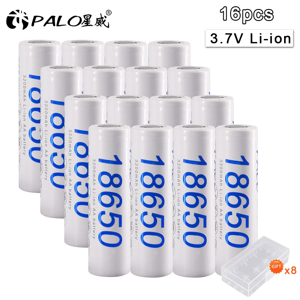 PALO 16-30 шт 18650 литий-ионный аккумулятор 3,7 V 3200mAh для аккумуляторов фонарика+ коробка для хранения - Цвет: 16pcs