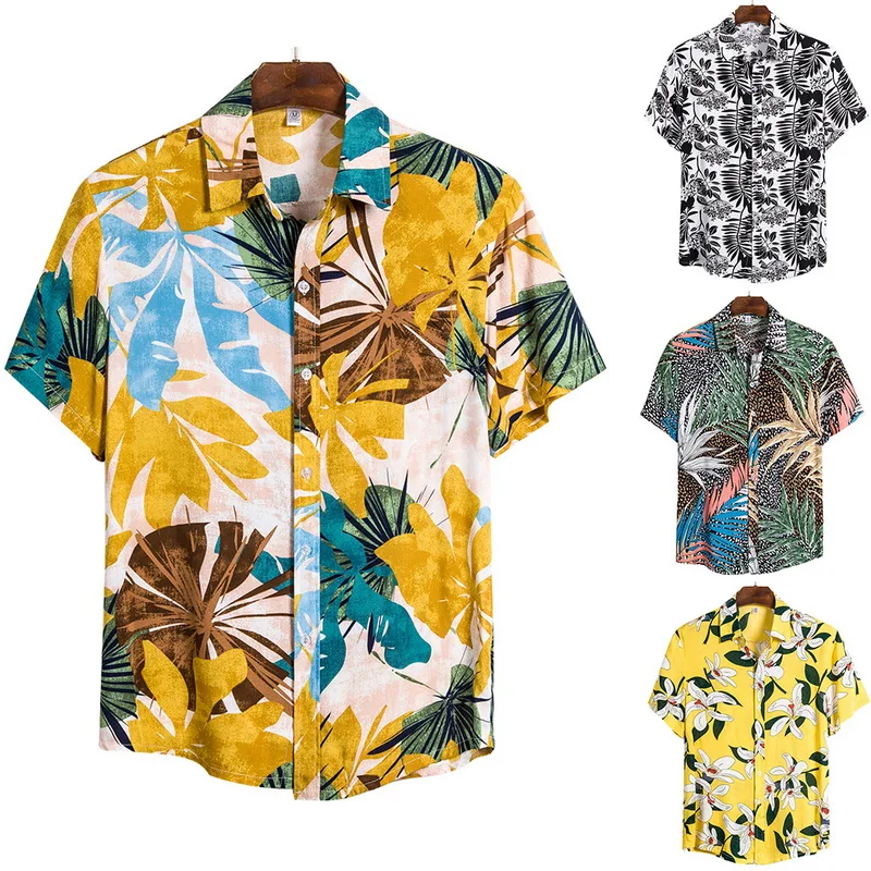 Новые мужские рубашки летние модные с коротким рукавом Гавайские повседневные