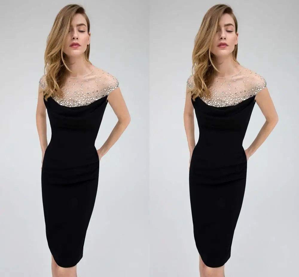 

Женское короткое вечернее платье, элегантное черное платье-футляр с кристаллами, для выпускного вечера, 2023