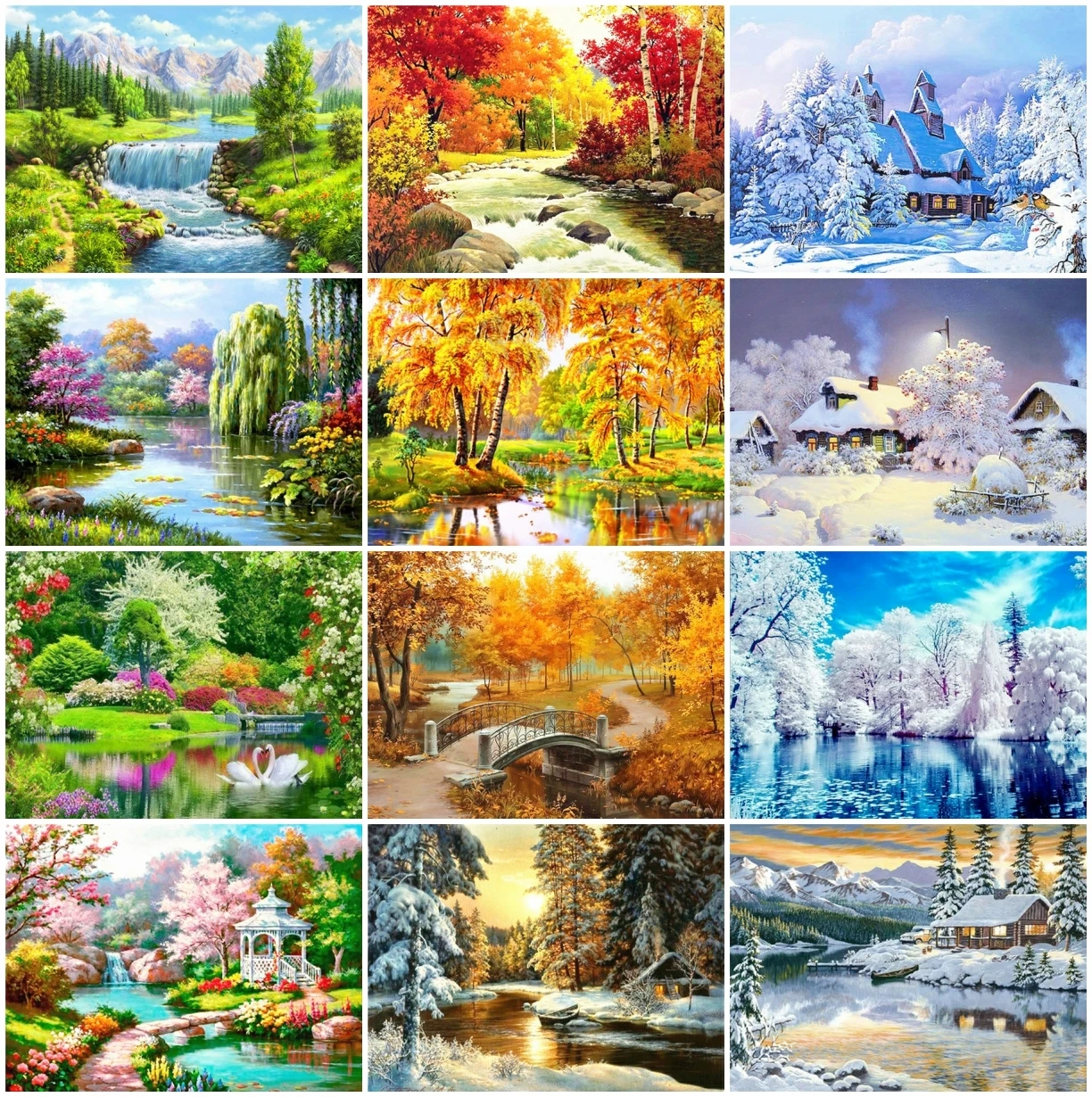 

AZQSD Diamond Embroidery Spring Winter 5D Mosaic Rhinestones Diamond Painting Landscape Cross Stitch Kits Decoration For Home