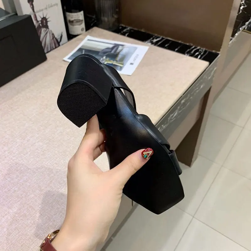 New Fashion Luxury Sandals Women Designers Genuine Leather Slip-On Hoof Heels Super High(8cm-up) Women Sandals