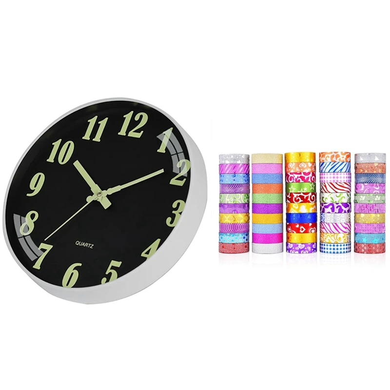 1x настенные часы световой номер настенный Тихий Светящиеся в темноте & 50 рулонов