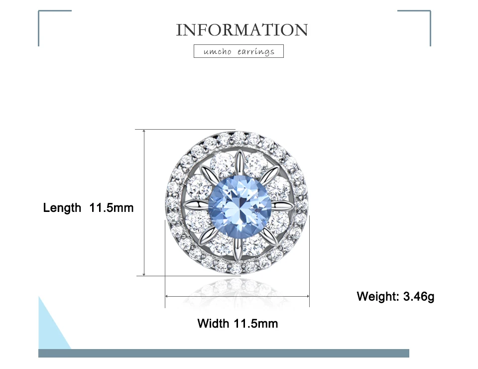 UMCHO 925 пробы серебряные серьги-гвоздики для женщин Небесно-Голубой топаз Серьги с драгоценными камнями свадебный подарок на помолвку хорошее ювелирное изделие