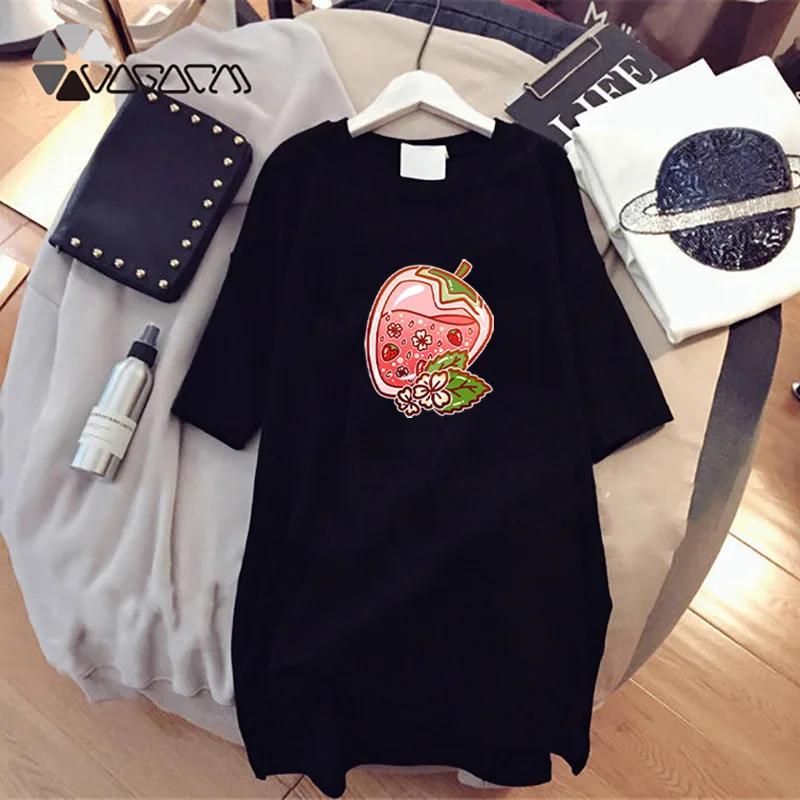 

2022 t Shirt Dress Women Summer Mini Dresses Short Sleeve Loose Cute Cartoon Fruit Print Girls Party Casual Vestidos