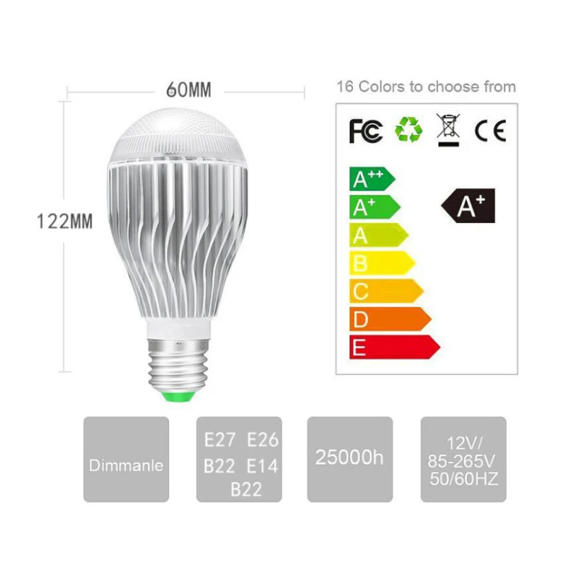 Светодиодная RGB лампа с дистанционным управлением 10 Вт лампочка сменный режим