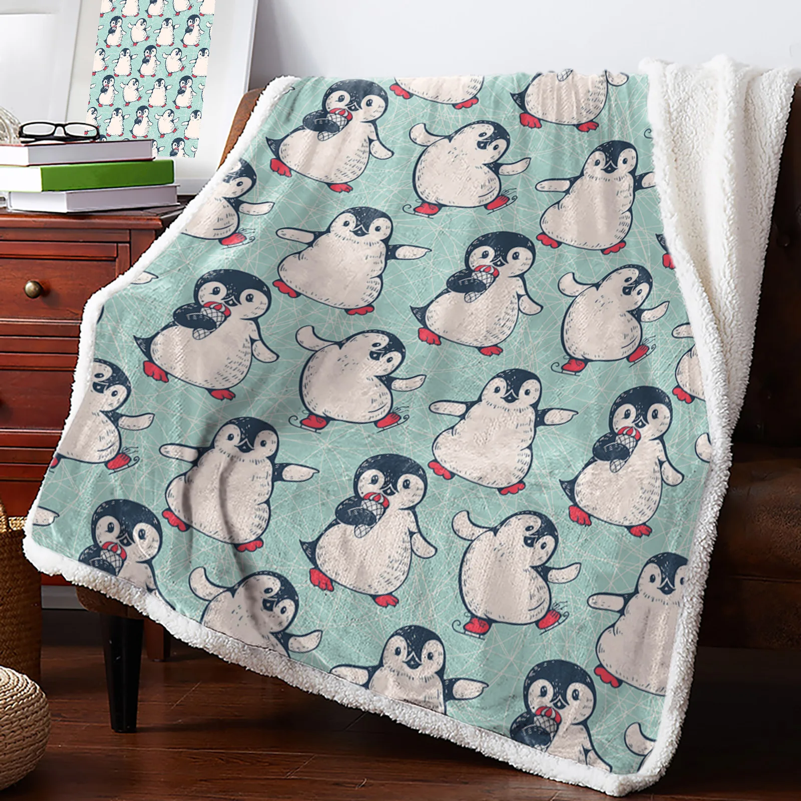 

Зимние Мультяшные одеяла с пингвином, покрывало для кровати, флисовые одеяла для дивана, домашние покрывала для пикника
