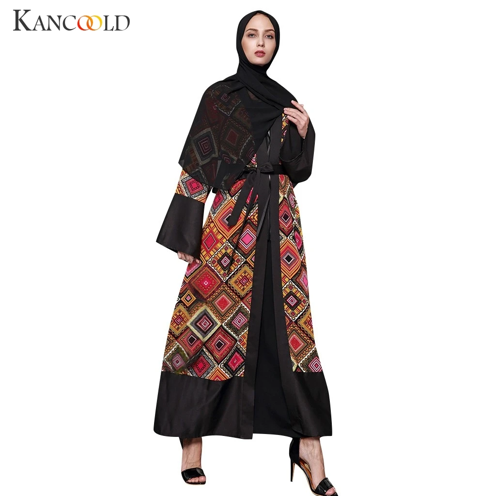 KANCOOLD мусульманское платье с принтом абайя кардиган длинное кимоно одежда для