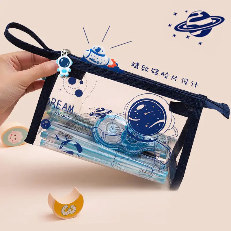 

Astronaut High Capacity Pen Pencil Case Fold Canvas Stationery Storage Bag Organizer For Cosmetic Travel Student Transparent