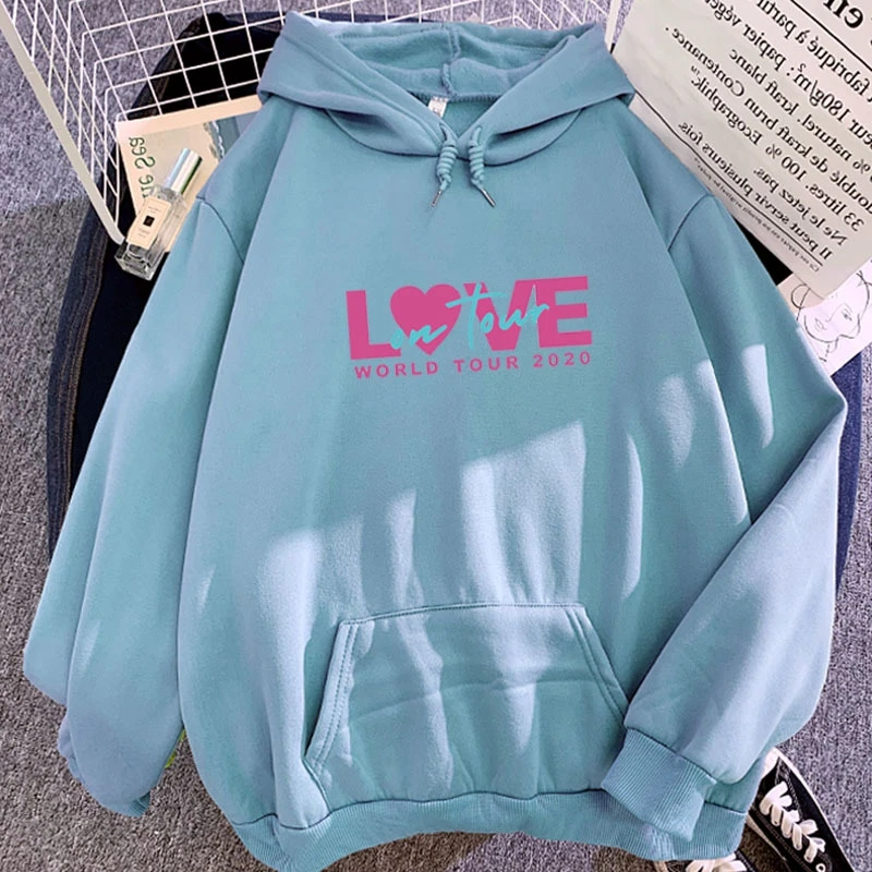 

love Printed Sweatshirt Kawaii pocket Hoodies for Women top clothes Hoody Female Winter Women's plus velvet Hoodies Full Sleeve