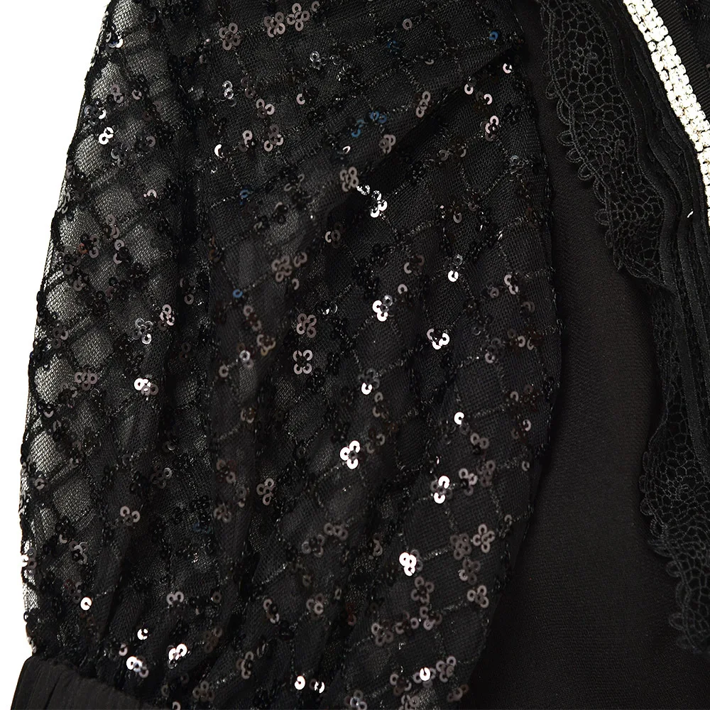 

2021 Summer Women Mini Dress Puff Sleeve Peter Pan Collar Dress Ladies Vintage Lace Hollow Out Sequins Short Robes for Party