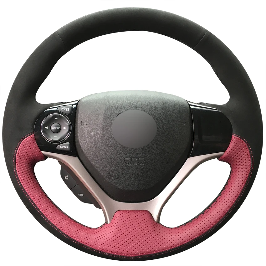 

Прошитая вручную черная замша винно-красная кожа противоскользящая искусственная кожа для Honda Civic 9 2012-2015