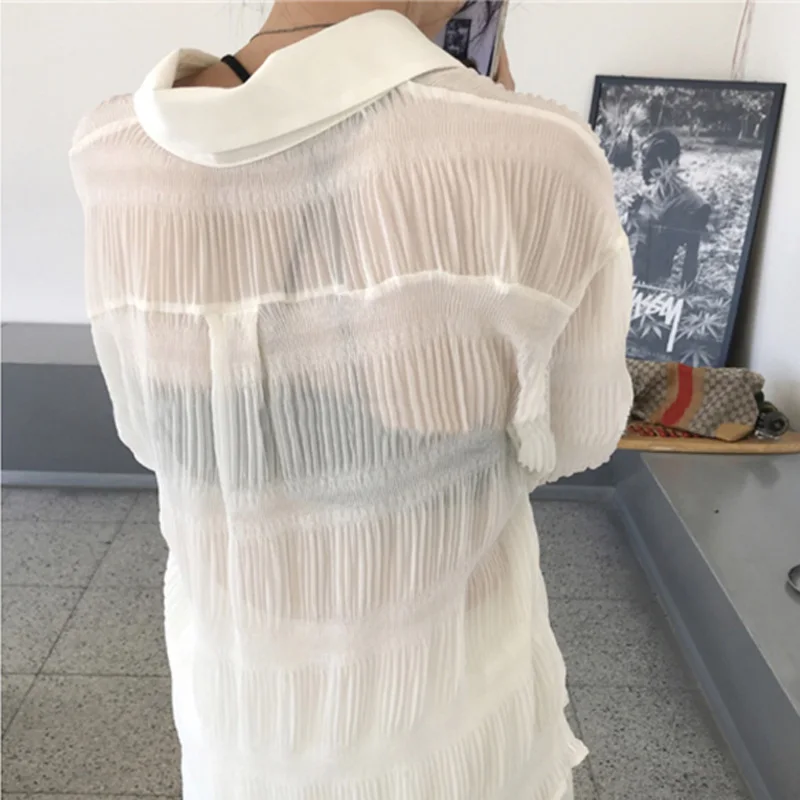 2020 Turn-down Collar Single Breasted Women Loose Shirts Tops Full Sleeve Chic Ruched Female Shirts Summer Blouses Blusas Mujer
