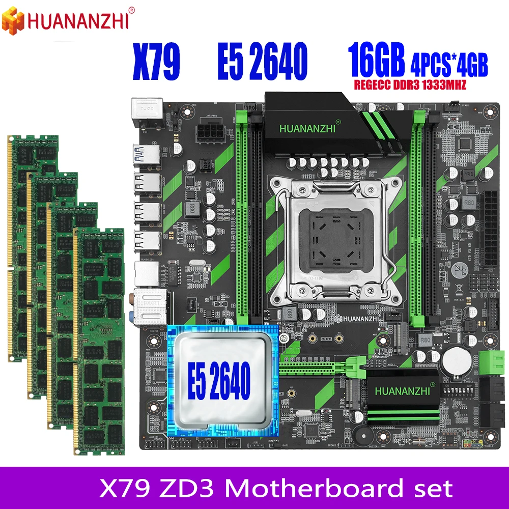 Комплект материнской платы HUANANZHI X79 ZD3 с Xeon E5 2640 4x4 ГБ = 16 Гб 1333 МГц 10600R DDR3 память ECC