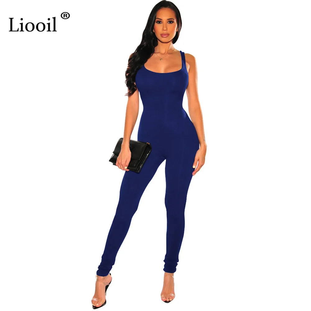 

Liooil Sexy Tight Jumpsuits For Women 2021 Streetwear Sleeveless Backless Bodycon Rompers Womens Jumpsuit Black White Overalls