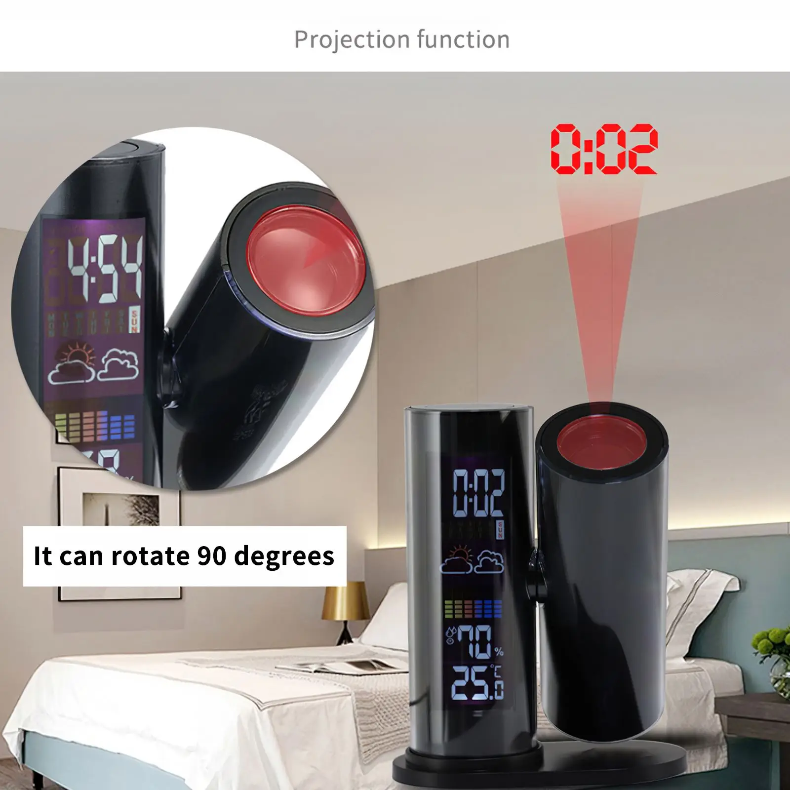 

Adjustable Multifunctional ABS Projection Clock Intelligent Weather Temperature Humidity Clock For Bedroom Living Room Office