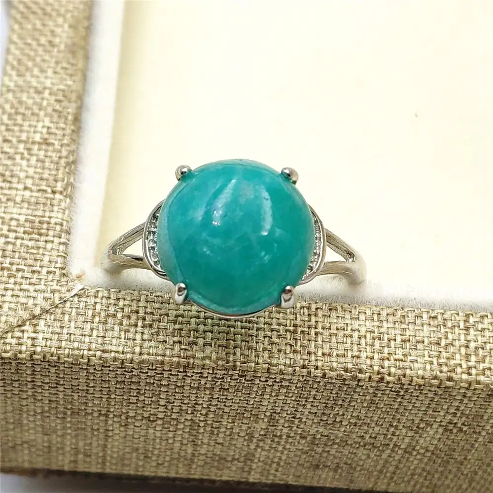 

Natural Green Amazonite Gemstone Adjustable Size Ring 12x12mm For Woman Rare Gemstone 925 Sterling Silver Healing Ring AAAAA