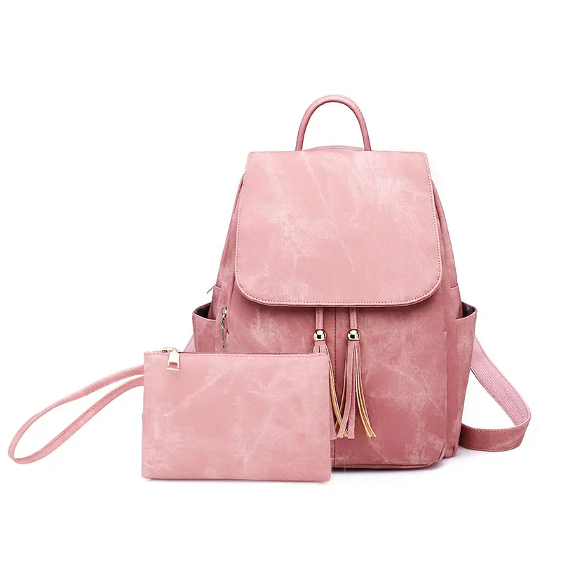 Pink Рюкзак женский роскошный кожаный рюкзак для девочек Школьный рюкзак многофункциональный высококачественный рюкзаки Молодежные рюкзаки с кисточкой - Цвет: Pink