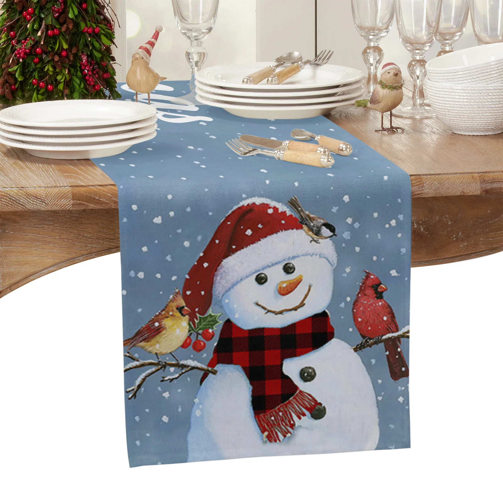 

Christmas Winter Snowflake Snowman Rustic Home Decor Kitchen Runner Table Runners Coffee Table Decor Dinning Table Decoration