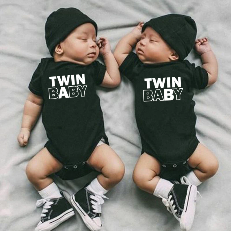 

Funny Twin Baby A/B Baby Girls Boys Onesies Cotton Short Sleeve Jumpsuit Twins Baby Bodysuits Ropa Clothes for 0-24 Months