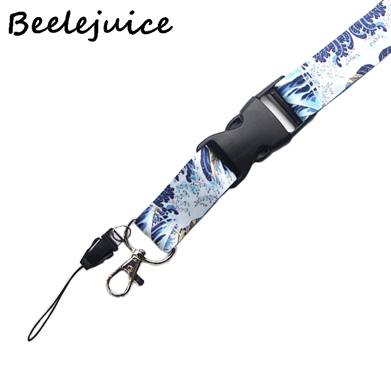 kanagawa hokusai waves lanyard badge id mobile phone rope key lanyard neck straps accessories webbings ribbons free global shipping