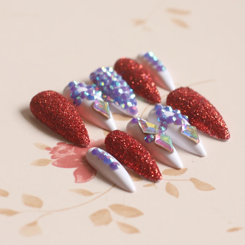 Накладные ногти JW 24 шт. Модные ручной работы со стразами бриллиантов длинные