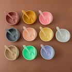 Силиконовые чаши для кормления младенцев, чаши на присоске и силиконовые противоскользящие ложки, набор из высококачественного силикона без бисфенола А, 10 цветов