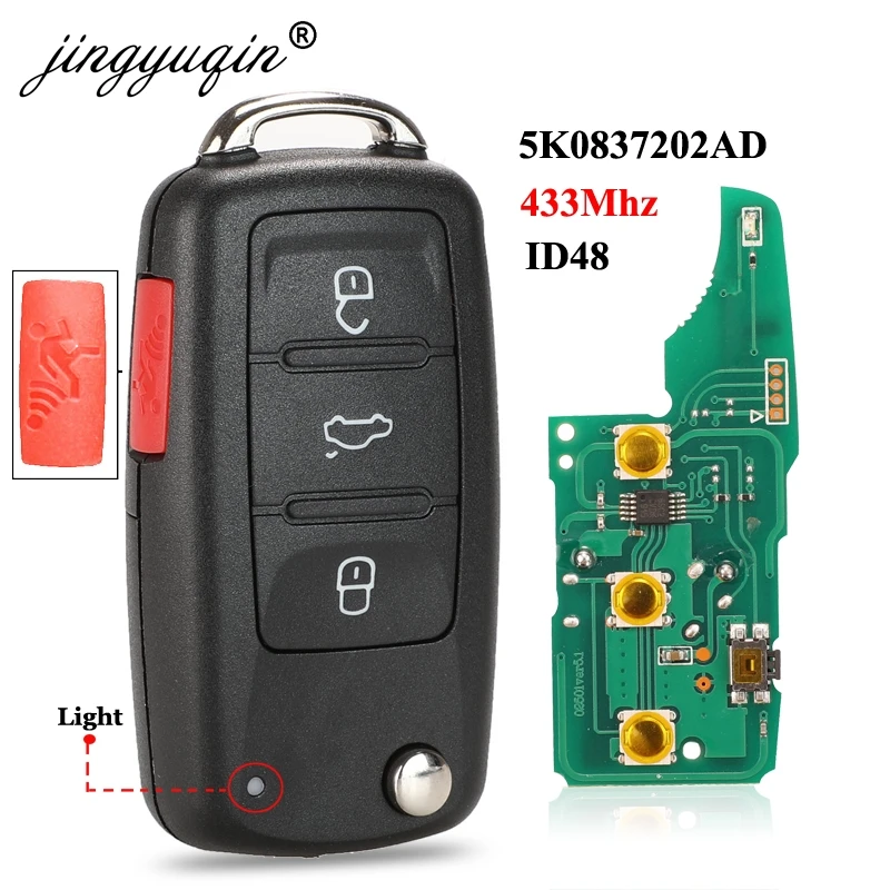 Jingyuqin 4BTN 433Mhz ID48 Flip araba uzaktan anahtar VW Bettle CC EOS Golf Jetta Passat Tiguan Touareg 2014-2016 5K0837202AD 202AQ
