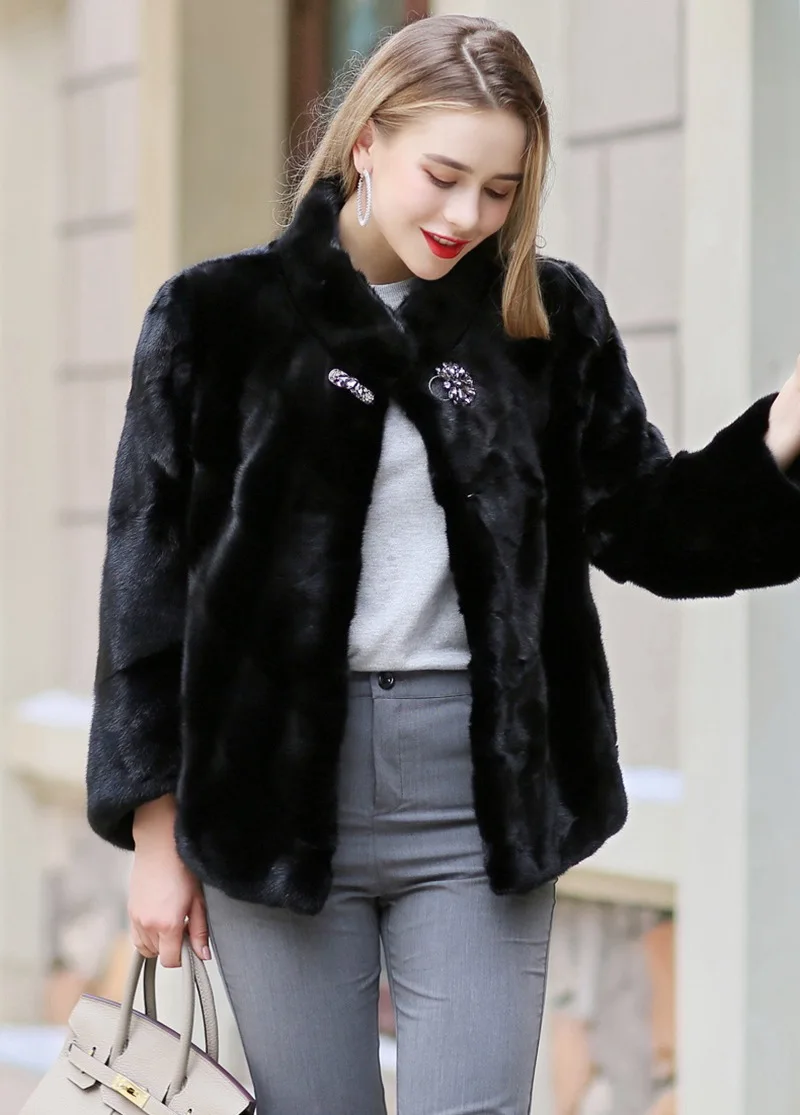 Роскошное пальто из натурального меха норки Женская осенне зимняя куртка с