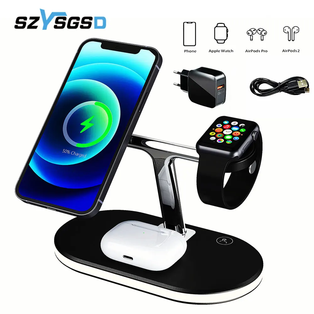 Беспроводные зарядные устройства Qi 3 в 1 магнитные для iPhone 12 Pro Mini Max/Apple iWatch 6/5/4