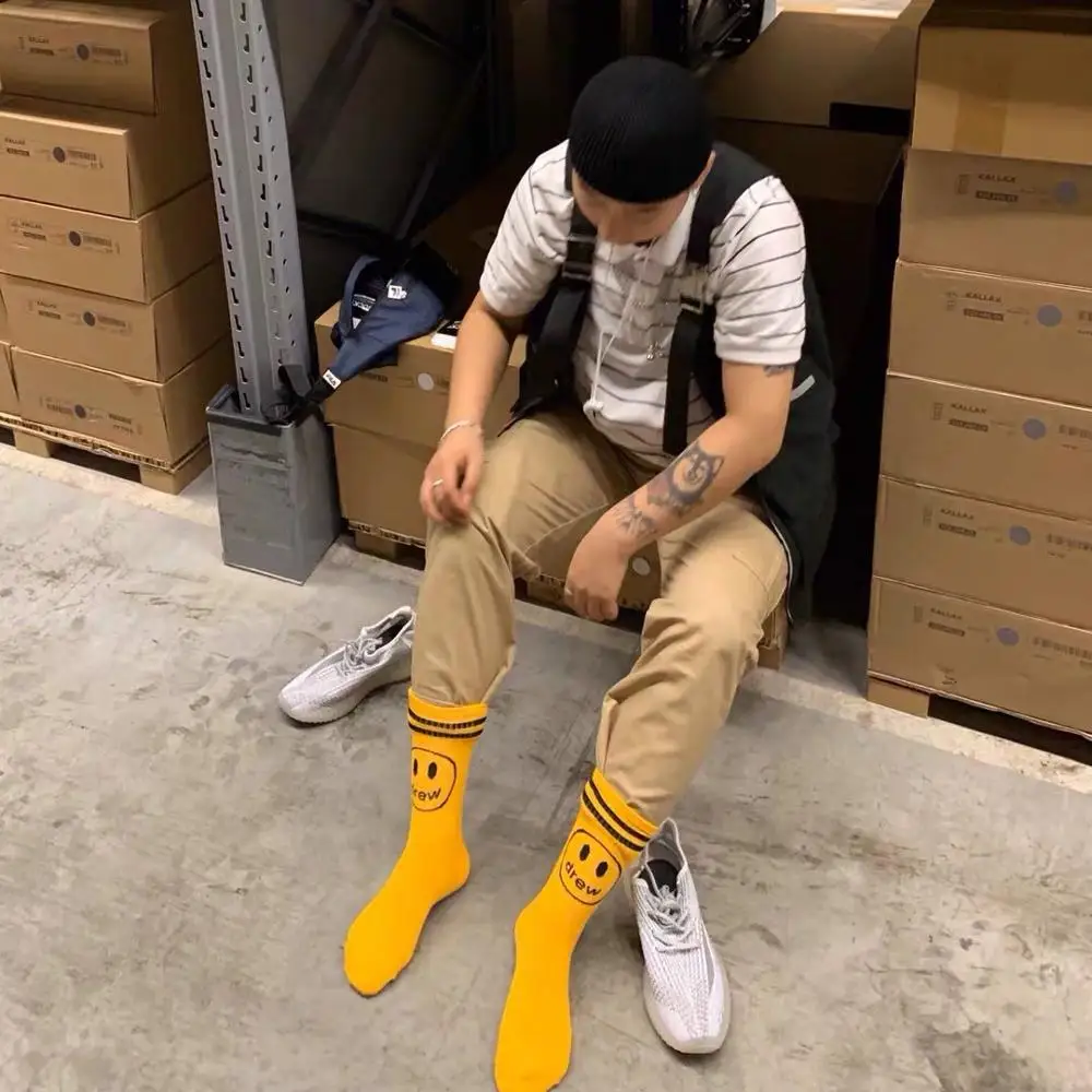 Носки для взрослых до середины голени Джастин Бибер JB JBiebs Sox Drew Smile Face House