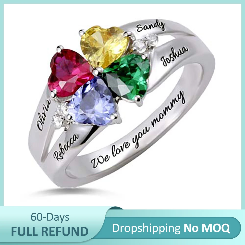 

Sweey оптовая продажа уникальные ювелирные изделия четыре камень-талисман в форме сердца гравируемое имя женское кольцо для Ebay/Amazon подарок на...