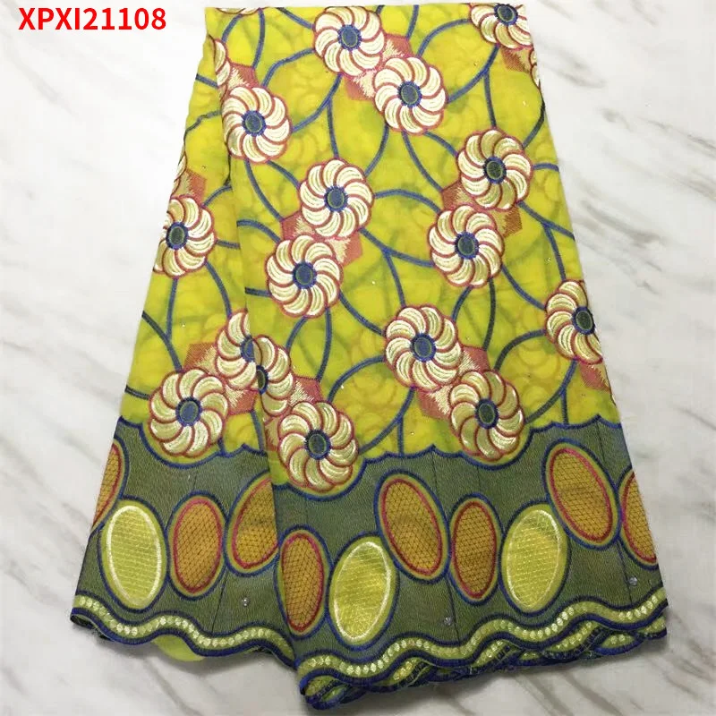 

Yellow swiss voile lace fabric embroidered african Imitation of cotton dry lace fabric for wedding XPX211021