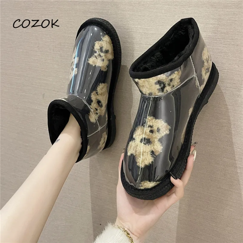 

Women Shoes Fashion PU Casual Warm Snow Shoes for Women Leather Boots Women