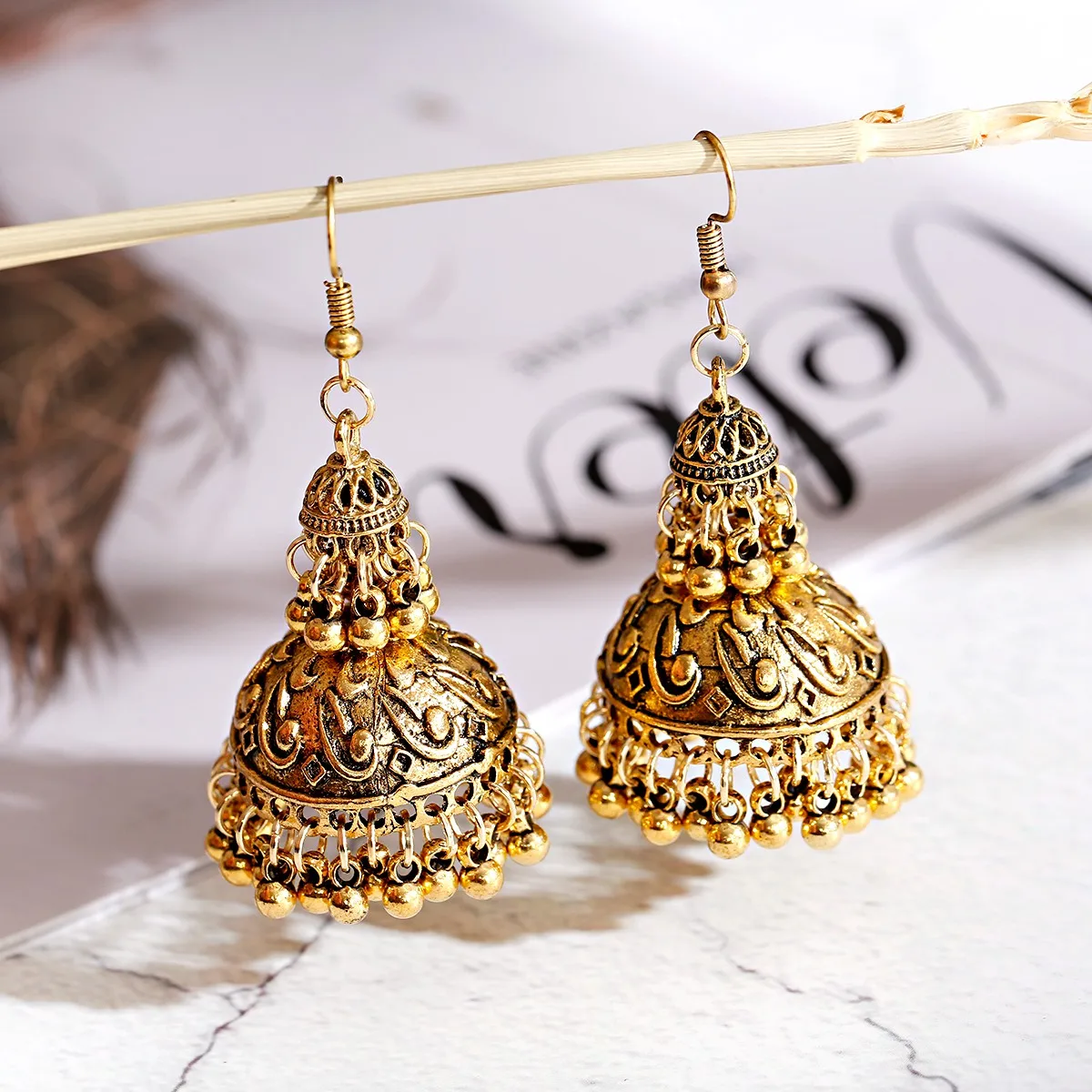 Gypsy Египет Золотая кисточка Jhumka серьги в ретро стиле туфли этническом с круглыми