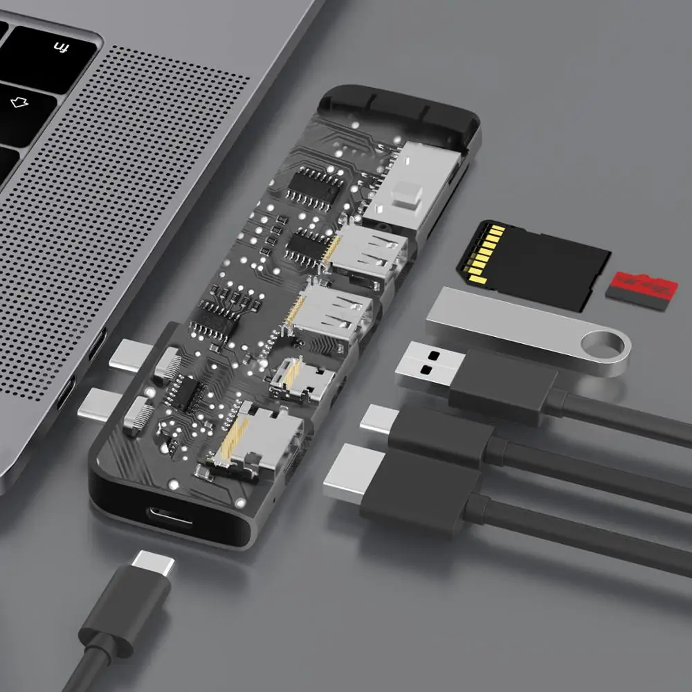 USB 3,1 type-C концентратор к HDMI адаптер 4K Thunderbolt 3 USB C концентратор с концентратором 3,0 TF sd-ридер слот PD для MacBook Pro/Air /